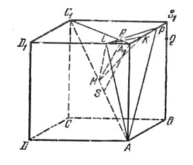 ввиду симметрии куба относительно плоскости ACC<sub>1</sub>A<sub>1</sub> эти перпендикуляры пройдут через одну точку М на диагонали АС<sub>1</sub>